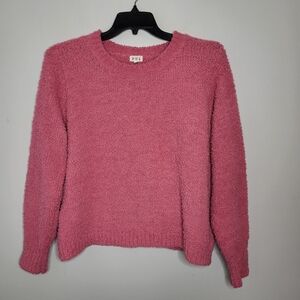 POL Pink Plush Chenille Knit Crew Neck Sweater Women’s Size L Soft Cozy Feminine